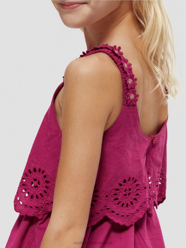 Scotch & Soda Kids Broderie Anglaise Tiered Midi Dress LP48HB732 Clothing Dahlia