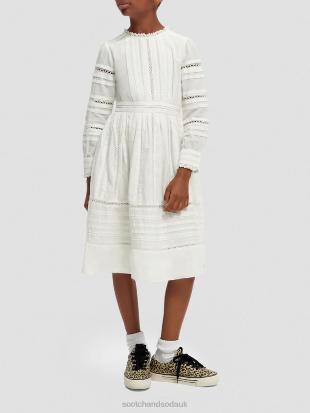 Scotch & Soda Kids Long-Sleeved Organic Cotton Midi Dress LP48HB728 Clothing Off White