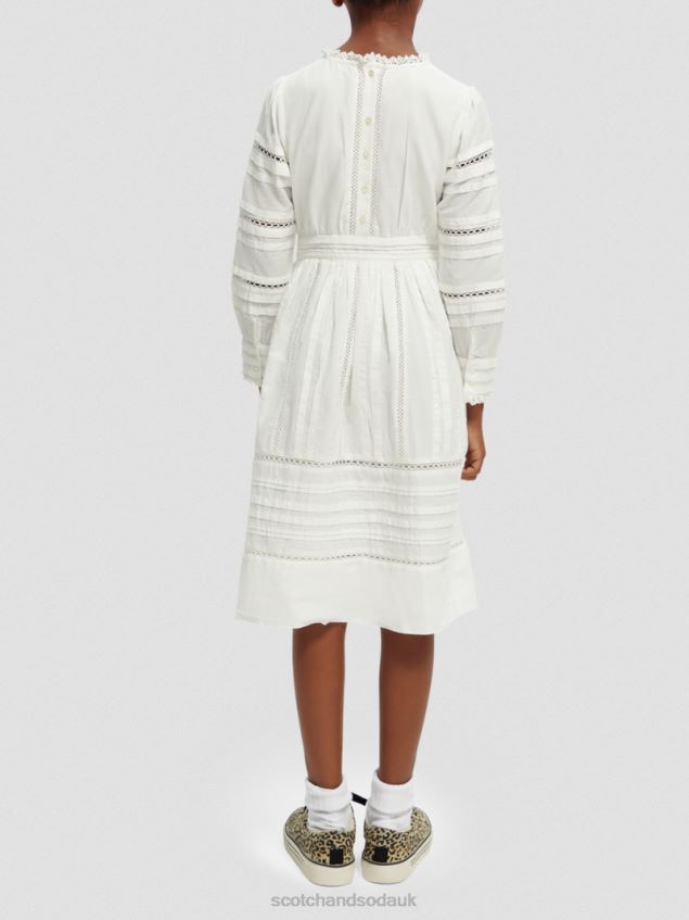 Scotch & Soda Kids Long-Sleeved Organic Cotton Midi Dress LP48HB728 Clothing Off White
