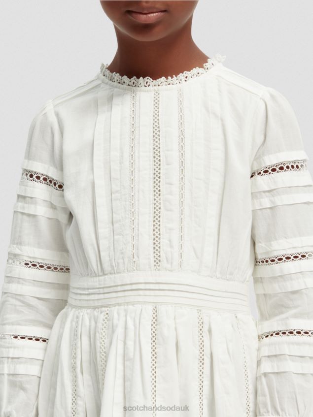 Scotch & Soda Kids Long-Sleeved Organic Cotton Midi Dress LP48HB728 Clothing Off White