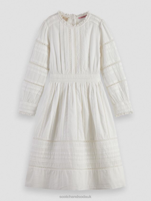 Scotch & Soda Kids Long-Sleeved Organic Cotton Midi Dress LP48HB728 Clothing Off White
