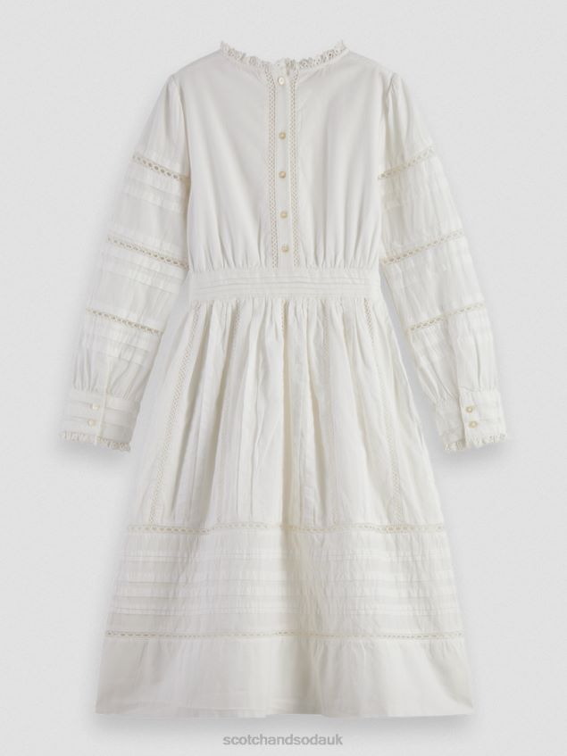 Scotch & Soda Kids Long-Sleeved Organic Cotton Midi Dress LP48HB728 Clothing Off White