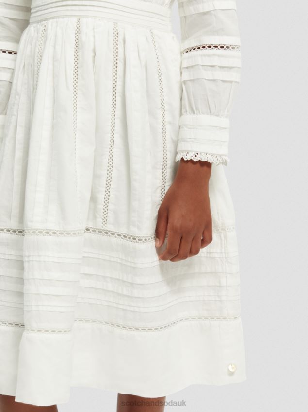 Scotch & Soda Kids Long-Sleeved Organic Cotton Midi Dress LP48HB728 Clothing Off White