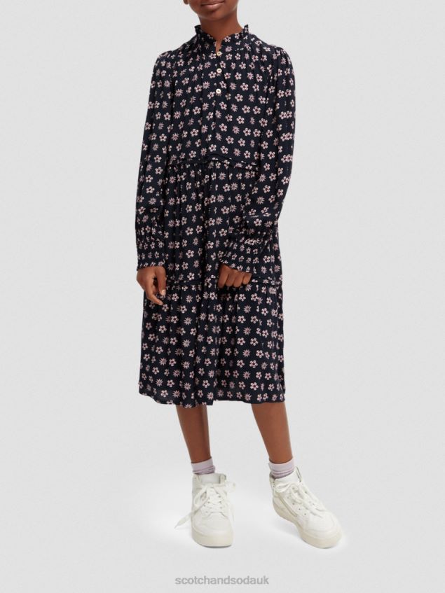 Scotch & Soda Kids Long-Sleeved Printed Midi Dress LP48HB725 Clothing Night Patchwork Flower