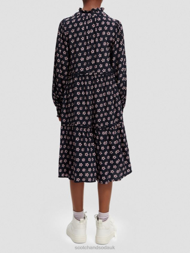 Scotch & Soda Kids Long-Sleeved Printed Midi Dress LP48HB725 Clothing Night Patchwork Flower