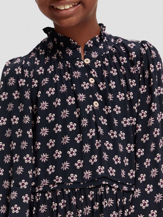 Scotch & Soda Kids Long-Sleeved Printed Midi Dress LP48HB725 Clothing Night Patchwork Flower