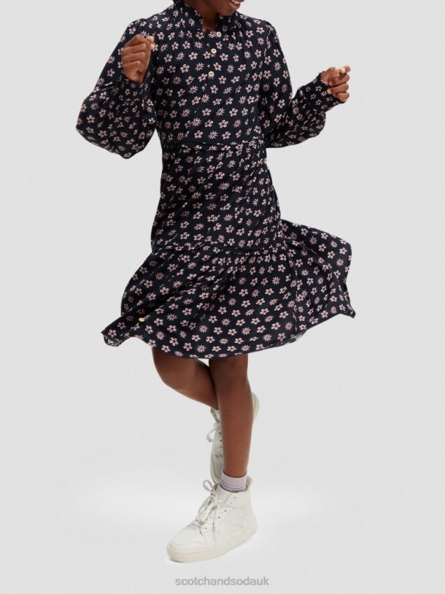 Scotch & Soda Kids Long-Sleeved Printed Midi Dress LP48HB725 Clothing Night Patchwork Flower