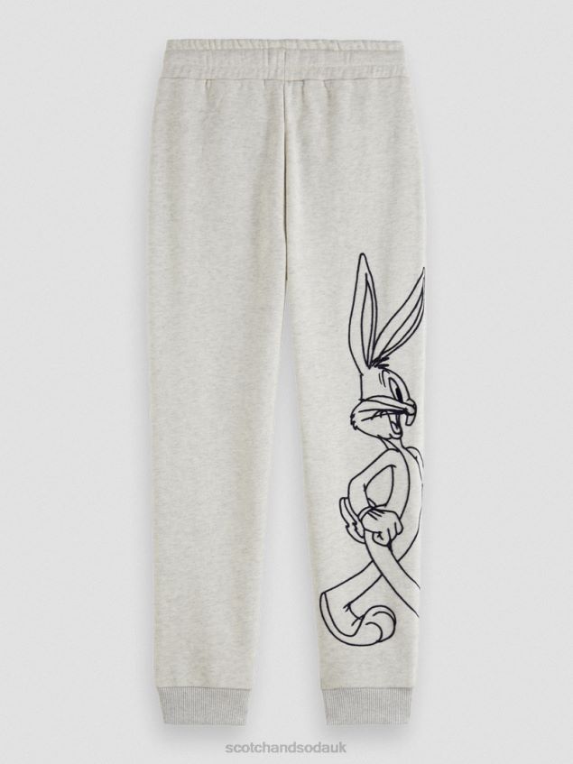Scotch & Soda Kids Looney Tunes Embroidered Sweatpants LP48HB749 Clothing Off White Melange