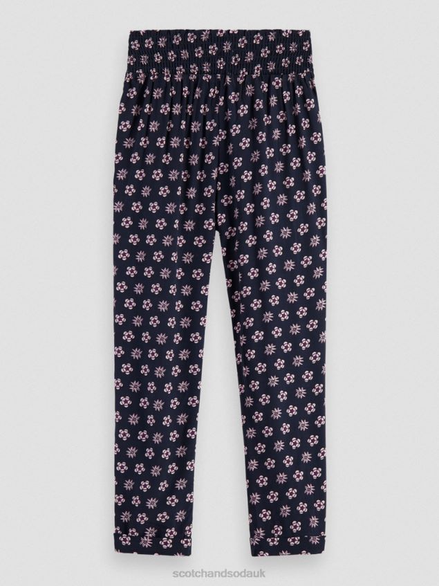 Scotch & Soda Kids High-Rise Relaxed Slim-Fit Belted Trousers LP48HB759 Clothing Night Patchwork Flower