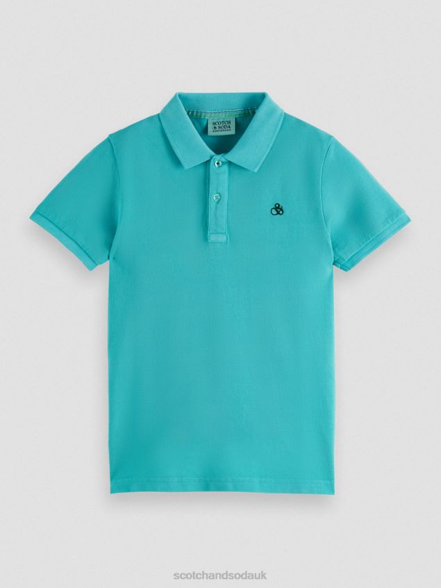 Scotch & Soda Kids Garment-Dyed Pique Polo LP48HB785 Clothing Aqua