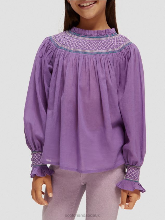Scotch & Soda Kids Long-Sleeved Smocked Shirt LP48HB741 Clothing Grape