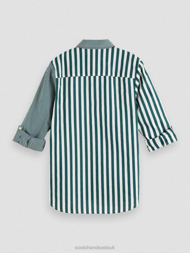 Scotch & Soda Kids Mix & Match Stripe Shirt With Sleeve Adjustment LP48HB797 Clothing Green Stripe
