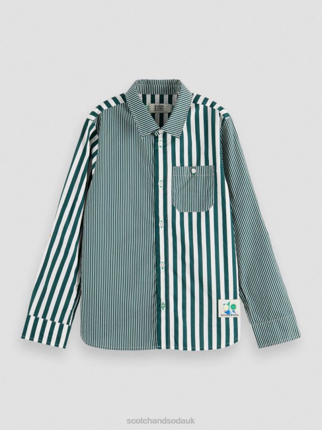 Scotch & Soda Kids Mix & Match Stripe Shirt With Sleeve Adjustment LP48HB797 Clothing Green Stripe