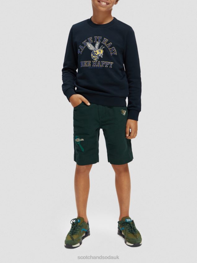 Scotch & Soda Kids Embroidered Artwork Linen-Blended Shorts LP48HB807 Clothing Forest