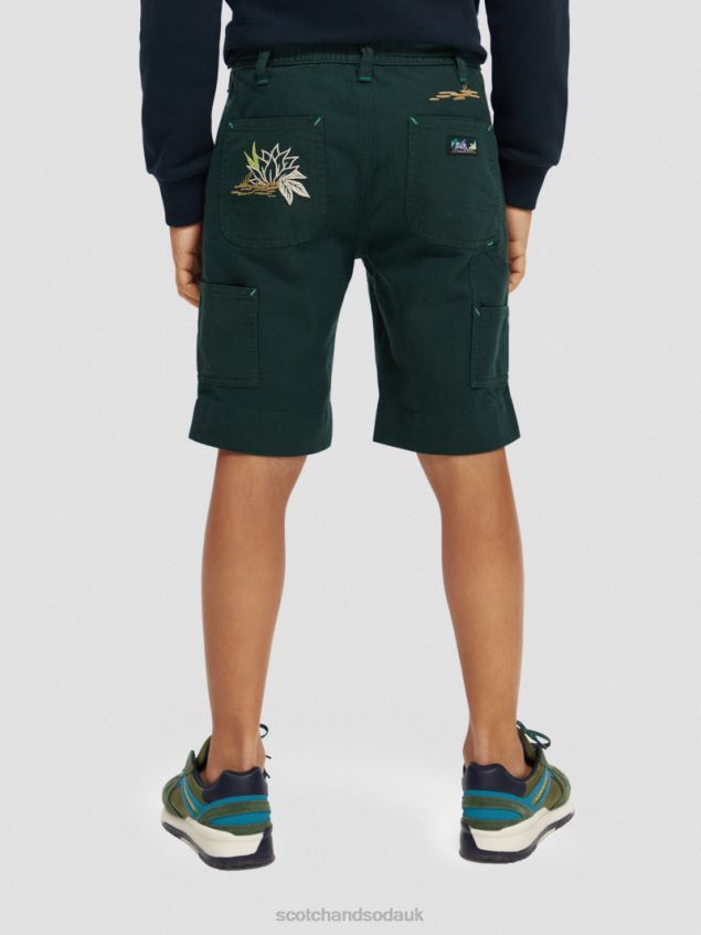 Scotch & Soda Kids Embroidered Artwork Linen-Blended Shorts LP48HB807 Clothing Forest