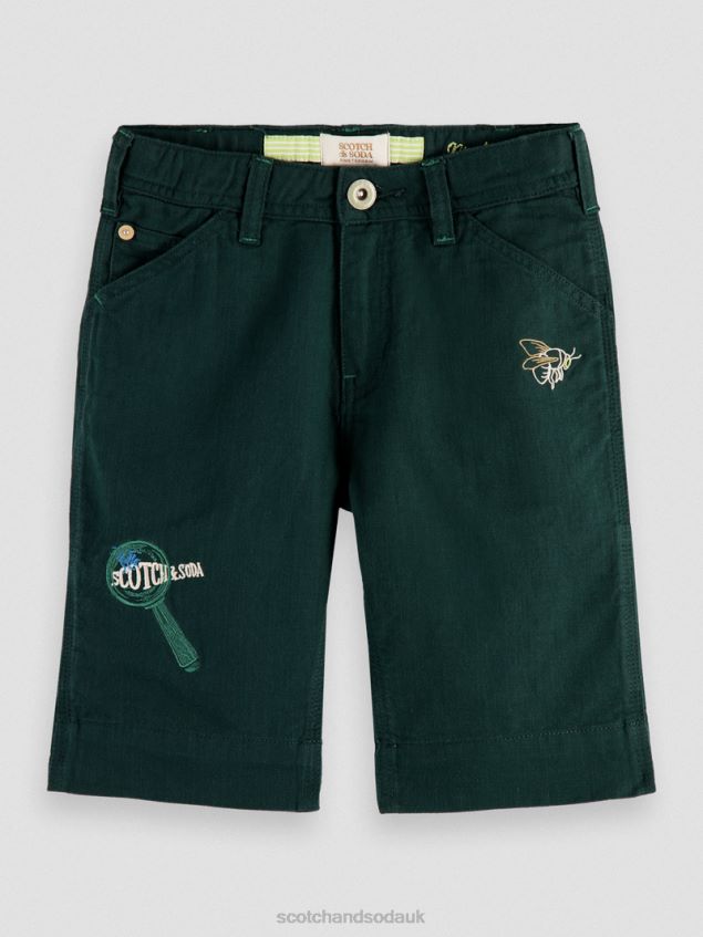 Scotch & Soda Kids Embroidered Artwork Linen-Blended Shorts LP48HB807 Clothing Forest