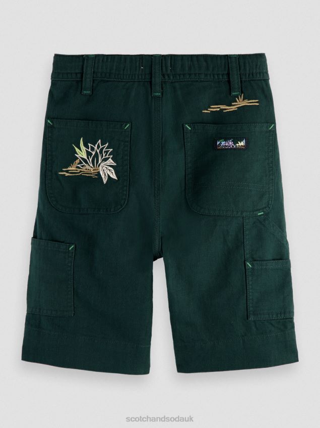 Scotch & Soda Kids Embroidered Artwork Linen-Blended Shorts LP48HB807 Clothing Forest