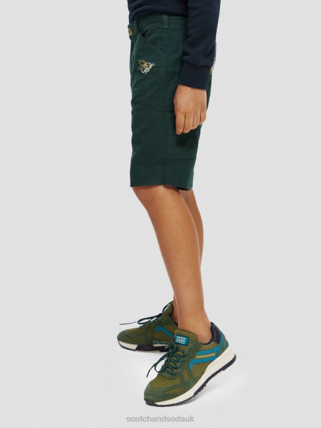 Scotch & Soda Kids Embroidered Artwork Linen-Blended Shorts LP48HB807 Clothing Forest