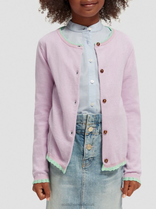 Scotch & Soda Kids Knitted Contrast-Trimmed Cardigan LP48HB734 Clothing Orchid