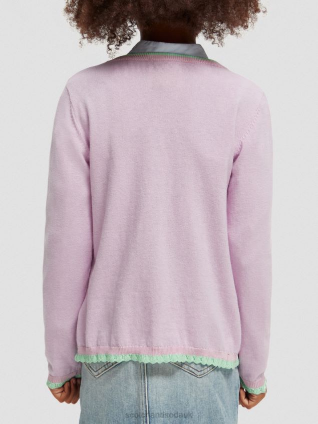 Scotch & Soda Kids Knitted Contrast-Trimmed Cardigan LP48HB734 Clothing Orchid