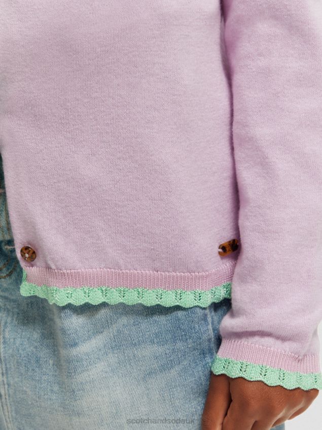 Scotch & Soda Kids Knitted Contrast-Trimmed Cardigan LP48HB734 Clothing Orchid