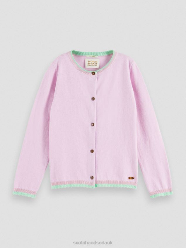 Scotch & Soda Kids Knitted Contrast-Trimmed Cardigan LP48HB734 Clothing Orchid