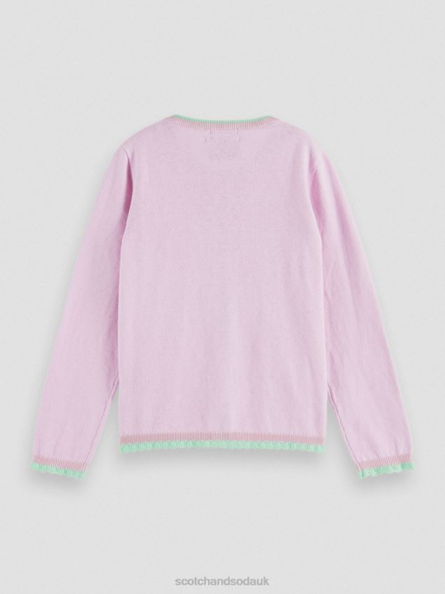 Scotch & Soda Kids Knitted Contrast-Trimmed Cardigan LP48HB734 Clothing Orchid