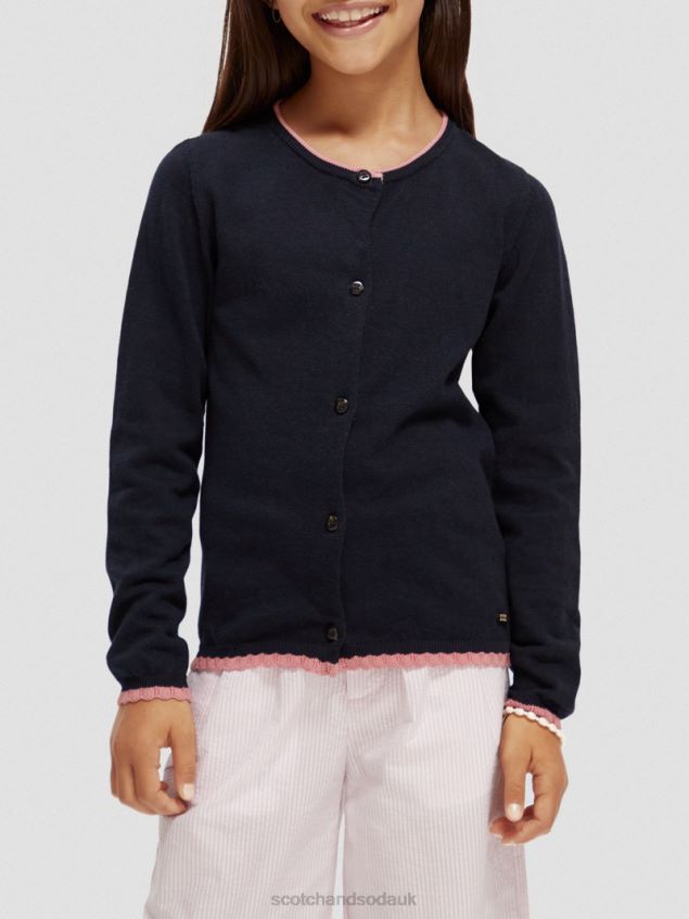 Scotch & Soda Kids Knitted Contrast-Trimmed Cardigan LP48HB735 Clothing Night