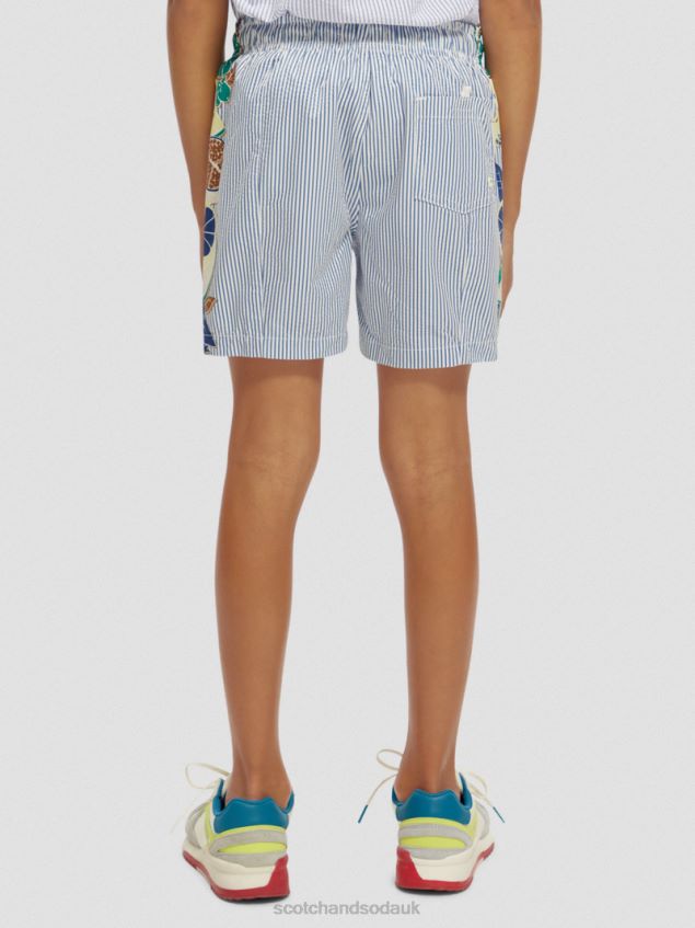 Scotch & Soda Kids Mid-Length Printed Pinstripe Swim Shorts LP48HB813 Clothing Seersucker Stripe