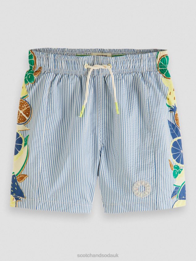 Scotch & Soda Kids Mid-Length Printed Pinstripe Swim Shorts LP48HB813 Clothing Seersucker Stripe