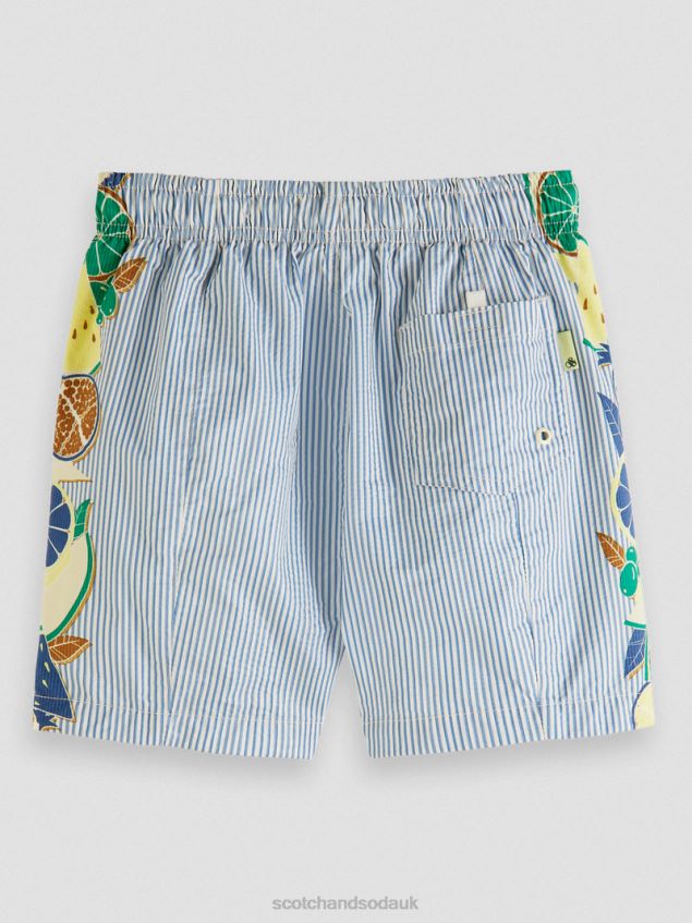 Scotch & Soda Kids Mid-Length Printed Pinstripe Swim Shorts LP48HB813 Clothing Seersucker Stripe