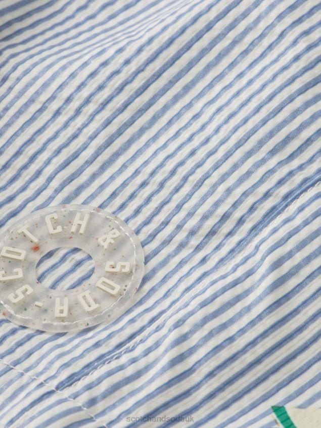 Scotch & Soda Kids Mid-Length Printed Pinstripe Swim Shorts LP48HB813 Clothing Seersucker Stripe