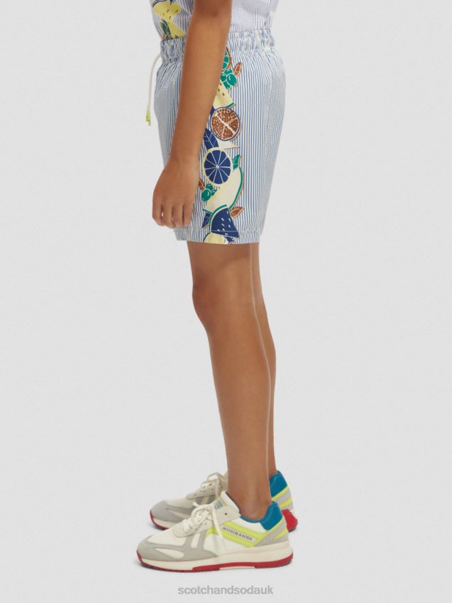 Scotch & Soda Kids Mid-Length Printed Pinstripe Swim Shorts LP48HB813 Clothing Seersucker Stripe