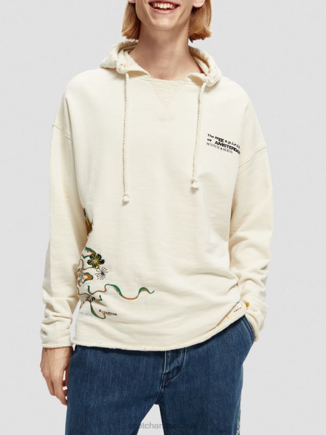 Scotch & Soda Men Embroidered Artwork Organic Cotton Hoodie LP48HB512 Clothing Off White