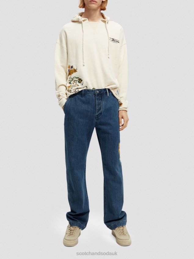 Scotch & Soda Men Embroidered Artwork Organic Cotton Hoodie LP48HB512 Clothing Off White