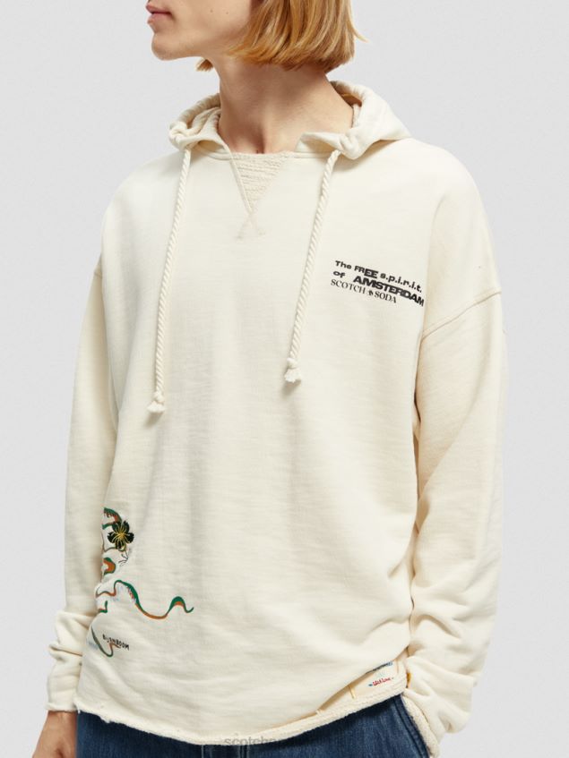 Scotch & Soda Men Embroidered Artwork Organic Cotton Hoodie LP48HB512 Clothing Off White