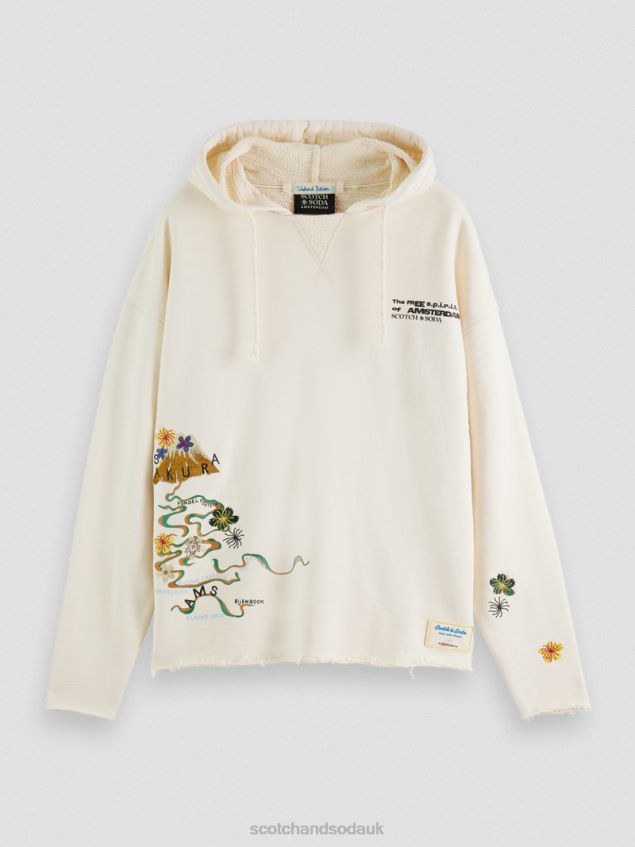 Scotch & Soda Men Embroidered Artwork Organic Cotton Hoodie LP48HB512 Clothing Off White