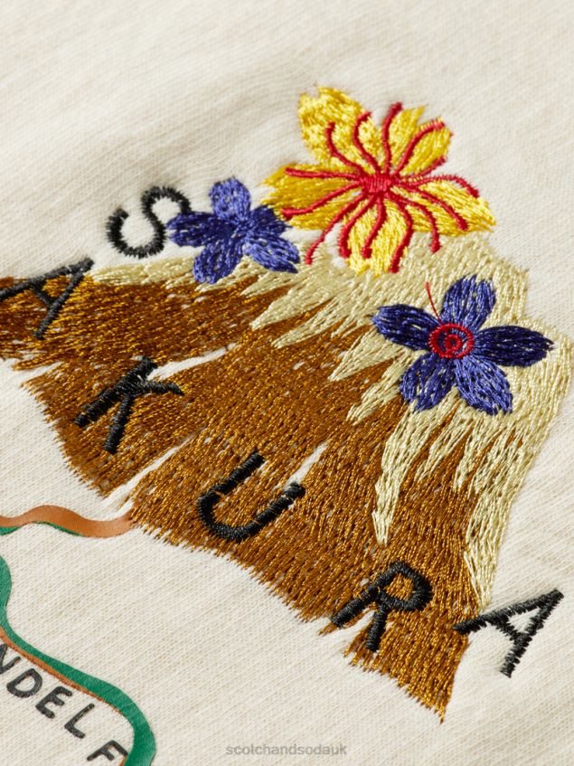 Scotch & Soda Men Embroidered Artwork Organic Cotton Hoodie LP48HB512 Clothing Off White