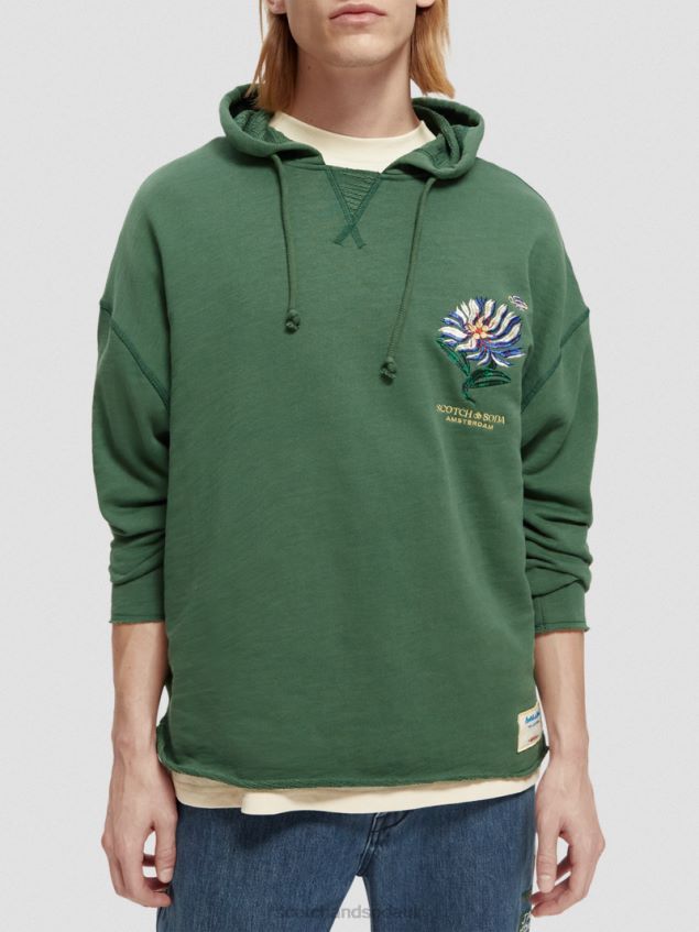 Scotch & Soda Men Embroidered Artwork Organic Cotton Hoodie LP48HB513 Clothing Military