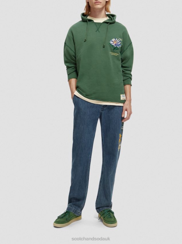 Scotch & Soda Men Embroidered Artwork Organic Cotton Hoodie LP48HB513 Clothing Military