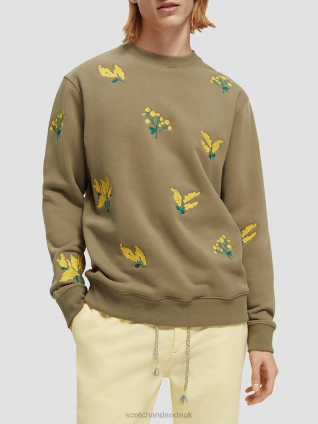 Scotch & Soda Men Embroidered Crewneck Sweatshirt LP48HB520 Clothing Khaki