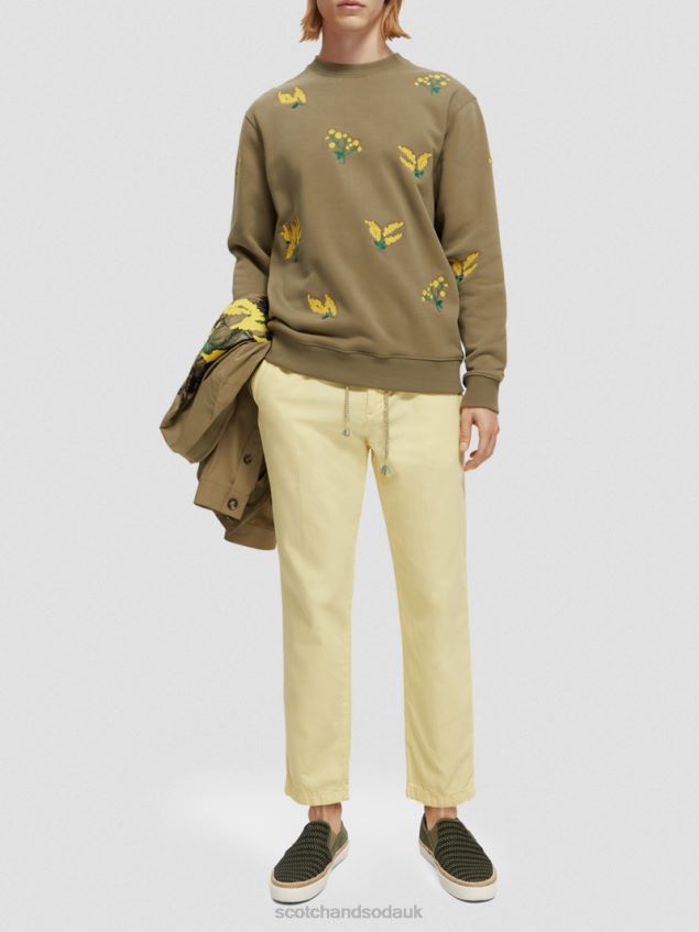 Scotch & Soda Men Embroidered Crewneck Sweatshirt LP48HB520 Clothing Khaki