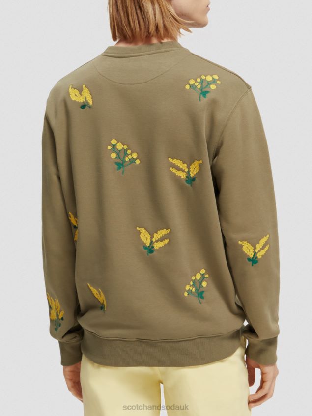 Scotch & Soda Men Embroidered Crewneck Sweatshirt LP48HB520 Clothing Khaki