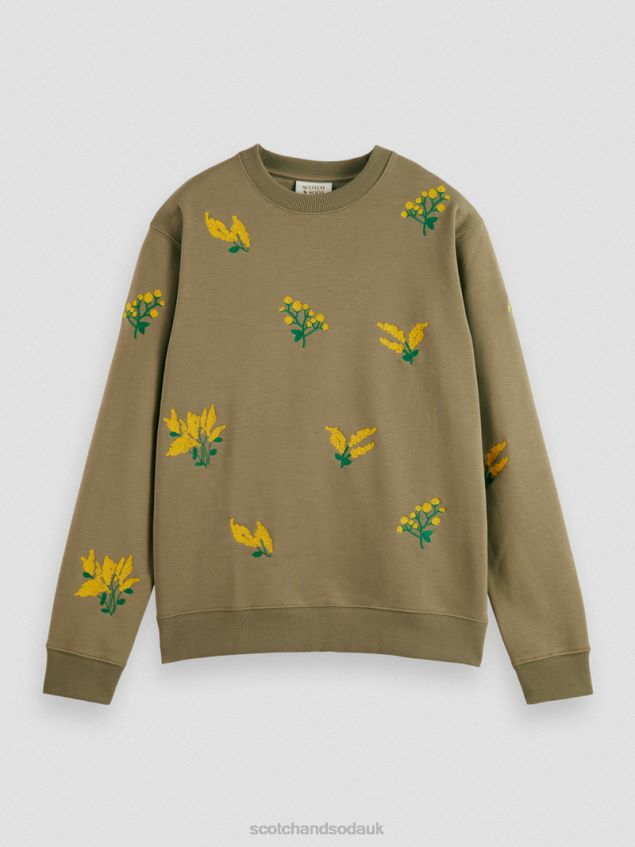 Scotch & Soda Men Embroidered Crewneck Sweatshirt LP48HB520 Clothing Khaki