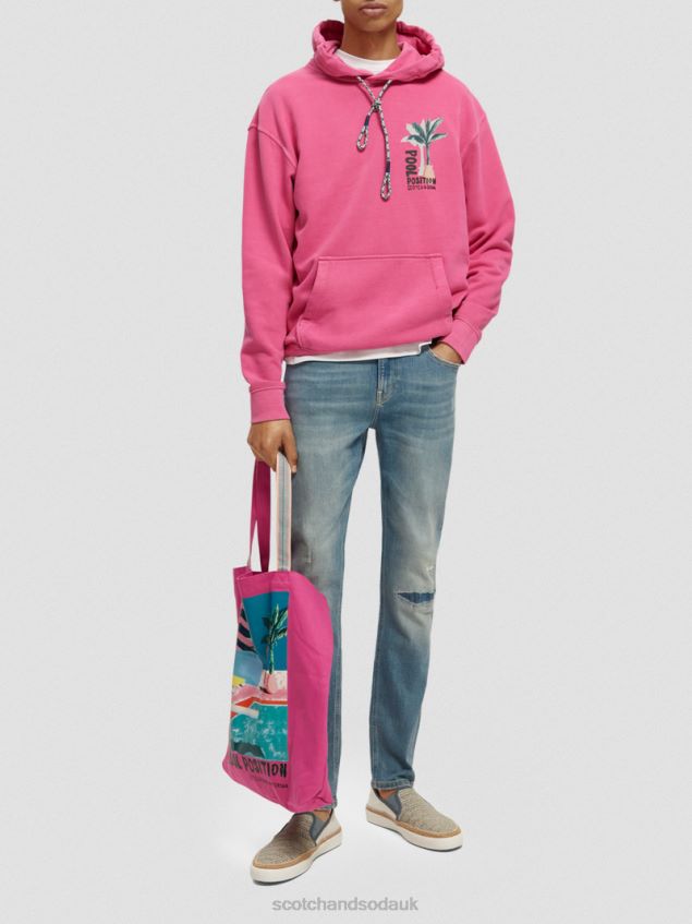 Scotch & Soda Men Garment-Dyed Artwork Hoodie LP48HB528 Clothing Cerise