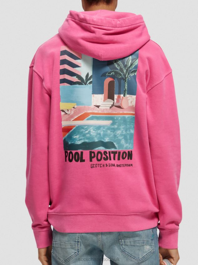 Scotch & Soda Men Garment-Dyed Artwork Hoodie LP48HB528 Clothing Cerise