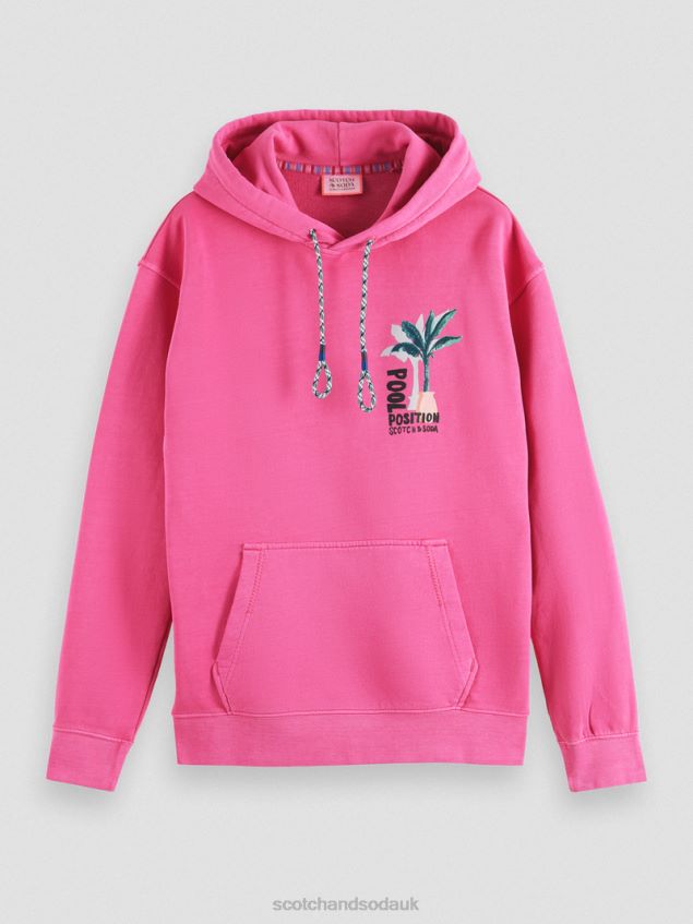 Scotch & Soda Men Garment-Dyed Artwork Hoodie LP48HB528 Clothing Cerise