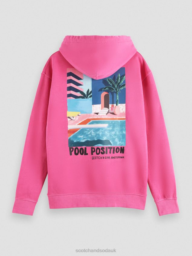 Scotch & Soda Men Garment-Dyed Artwork Hoodie LP48HB528 Clothing Cerise