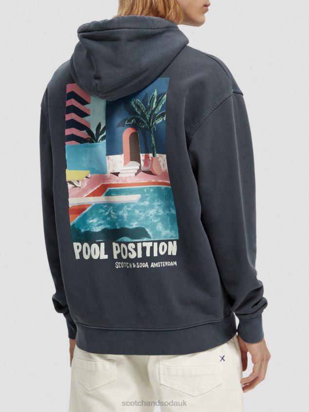 Scotch & Soda Men Garment-Dyed Artwork Hoodie LP48HB529 Clothing Navy