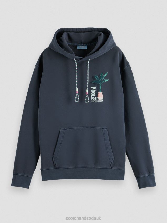 Scotch & Soda Men Garment-Dyed Artwork Hoodie LP48HB529 Clothing Navy